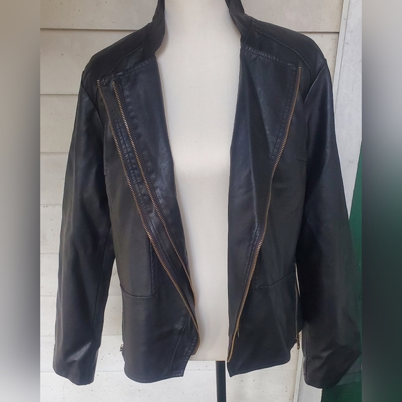 Tanming XL back faux‎ leather moto zipper lined jacket - Picture 4 of 12